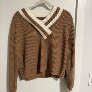 Calvin Klein Jeans Brown and Cream V-Neck Sweater